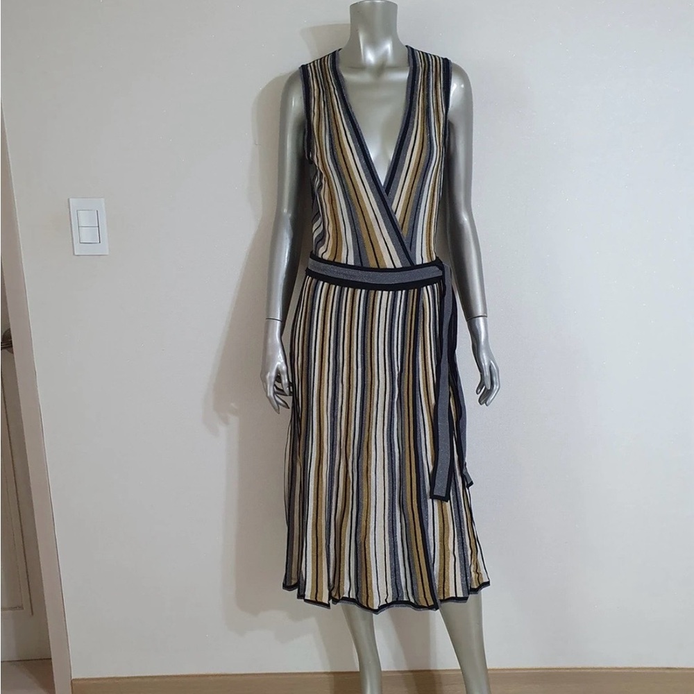 Brand New Diane Von Furstenberg Multicolor Striped Wrap Dress